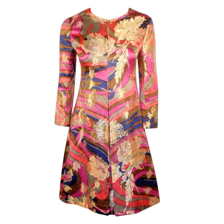 Best Bargains JAMES GALANOS 1960s for Amelia Grey Lurex Brocade Satin Dress