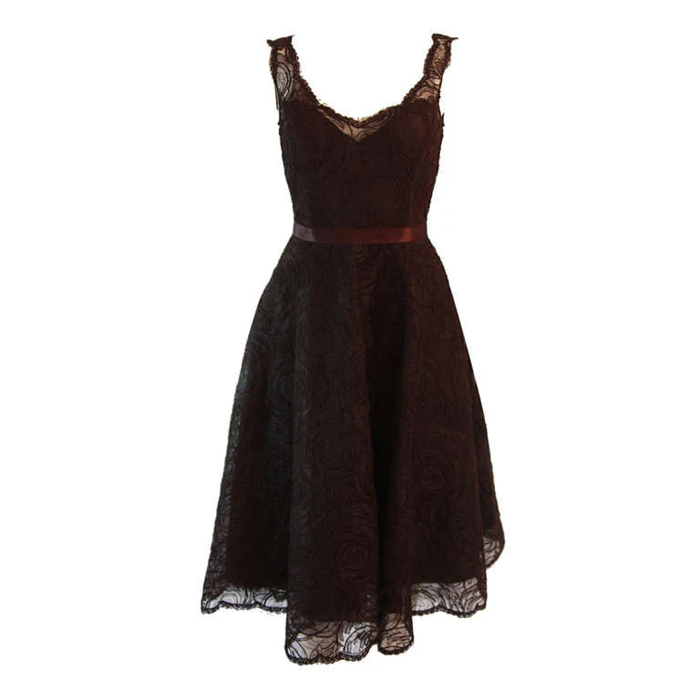 Doorbuster Deal MONIQUE LHUILLIER Brown Lace Cocktail Dress Size 8