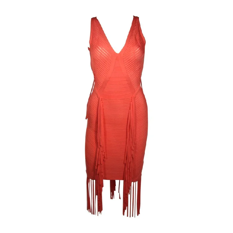 Discount Days HERVE LEGER Orange Fringed Bodycon Dress Size XS