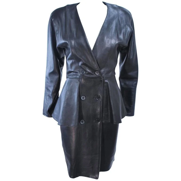 Early Bird Discount VAKKO Black Leather Dress with Peplum Size 8