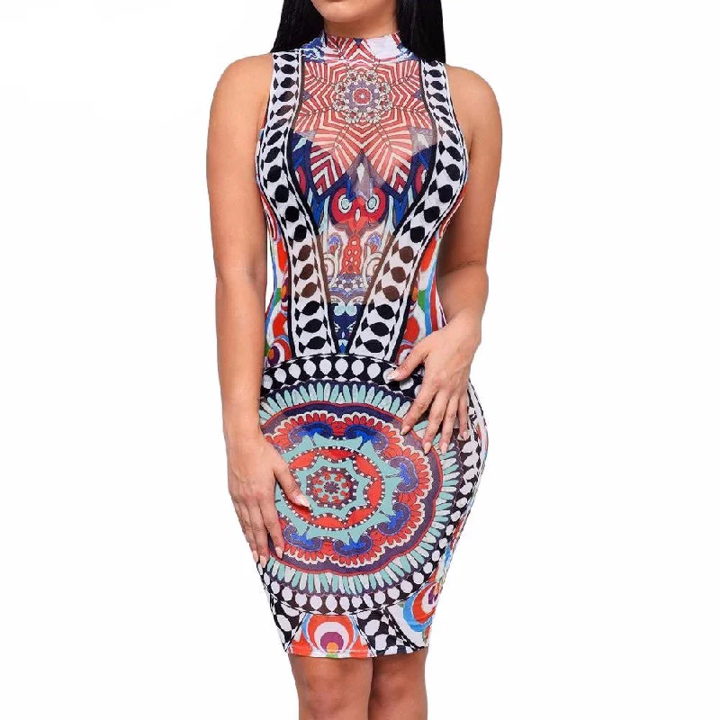 Customer Appreciation Sale Women's Fitting Sleevless Vintage Dress With Stand Collar