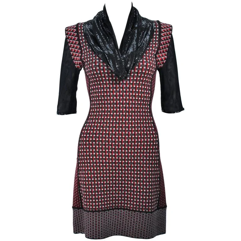 Deep Discounts JEAN PAUL GAULTIER Stretch Wool Dress w/ Mesh Collar Size XS