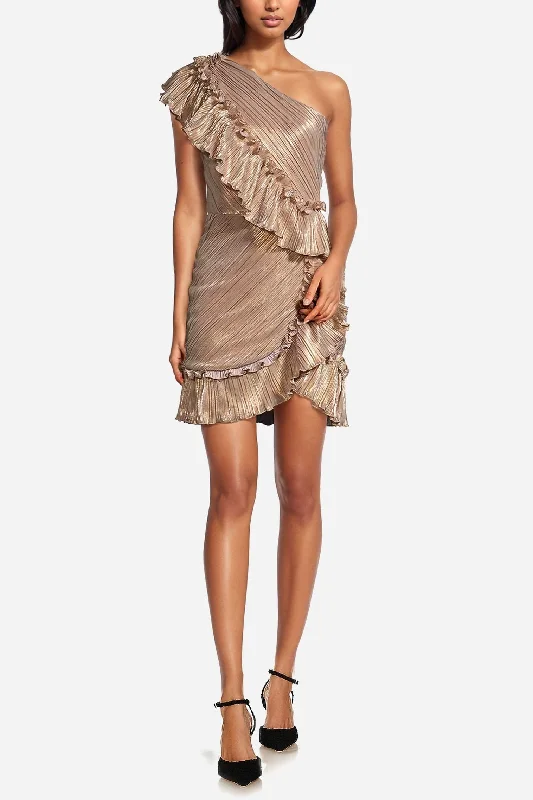 Super Sale The Mercer | Bronze Metallic Ruffle Mini Cocktail Dress