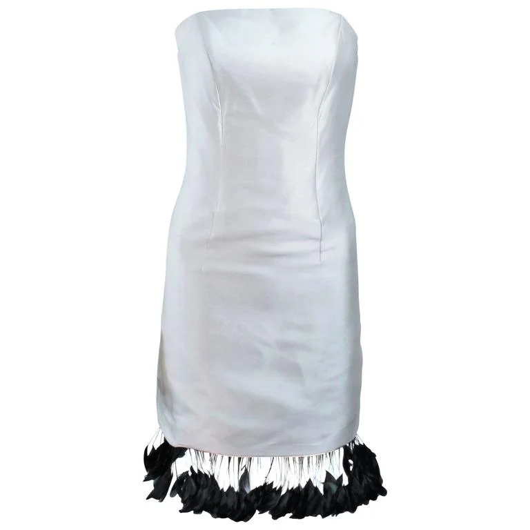Hot Deal CANTU & CASTILLO White Silk Cocktail Dress w/ Feathers Size 2
