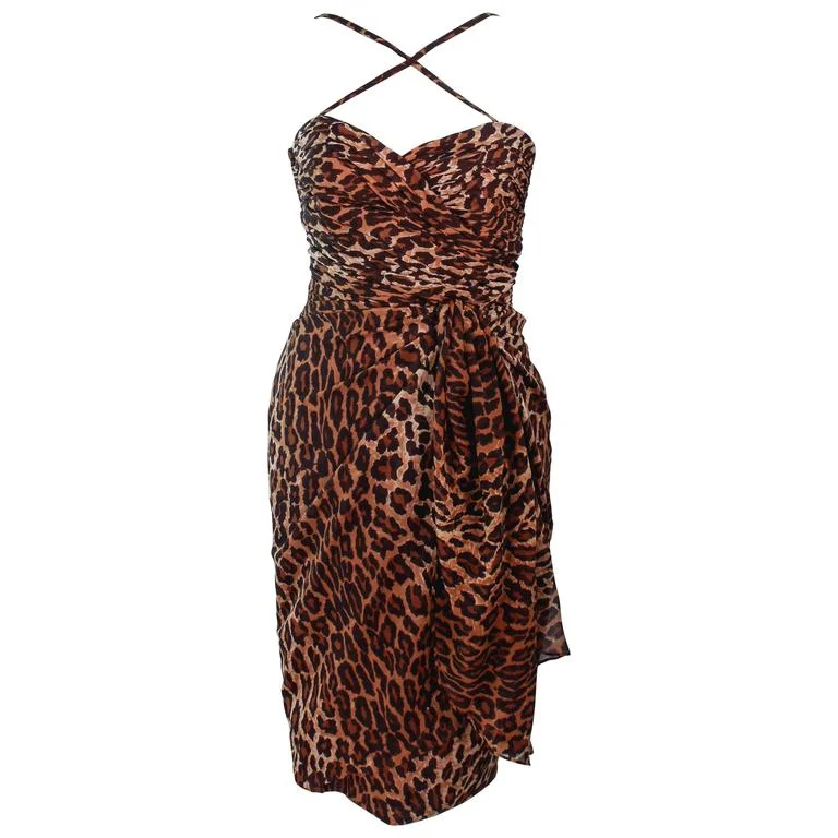 Exclusive Access GUY LAROCHE Chiffon Animal Print Criss Cross Skirt Set Size 38-40