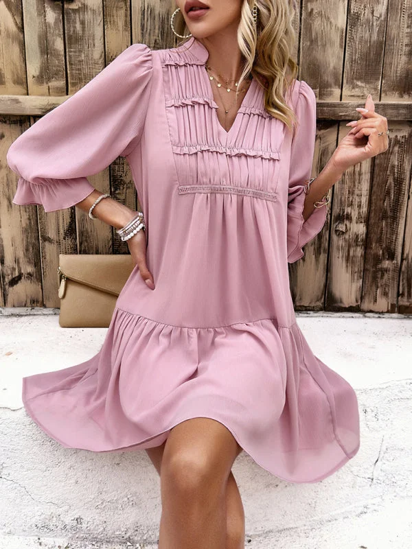 Reduced Prices Women's V-Neck Mid Sleeve Flowy Above The Knee Dress