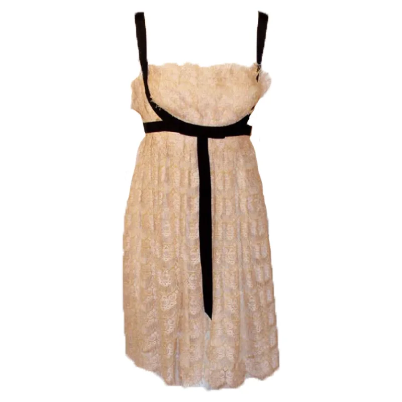 Mega Deal MARCHESA Cream Lace Cocktail Dress with Black Bow Size 12
