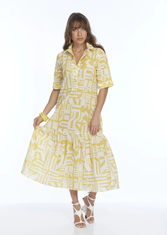Season Finale Sale LIOR Women's Yellow Collared Half Sleeve Dress - "VEGA"