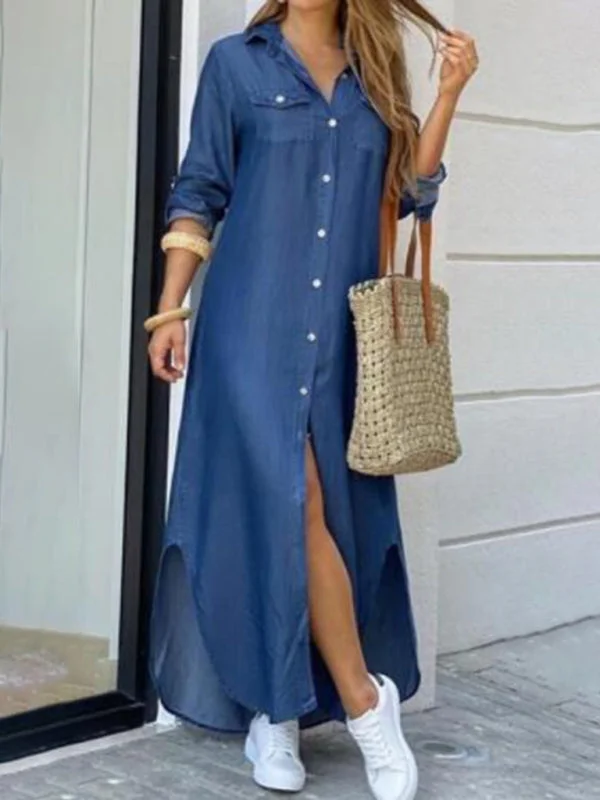 Savings Bonanza Women's Casual Floor Length Shirt Dress