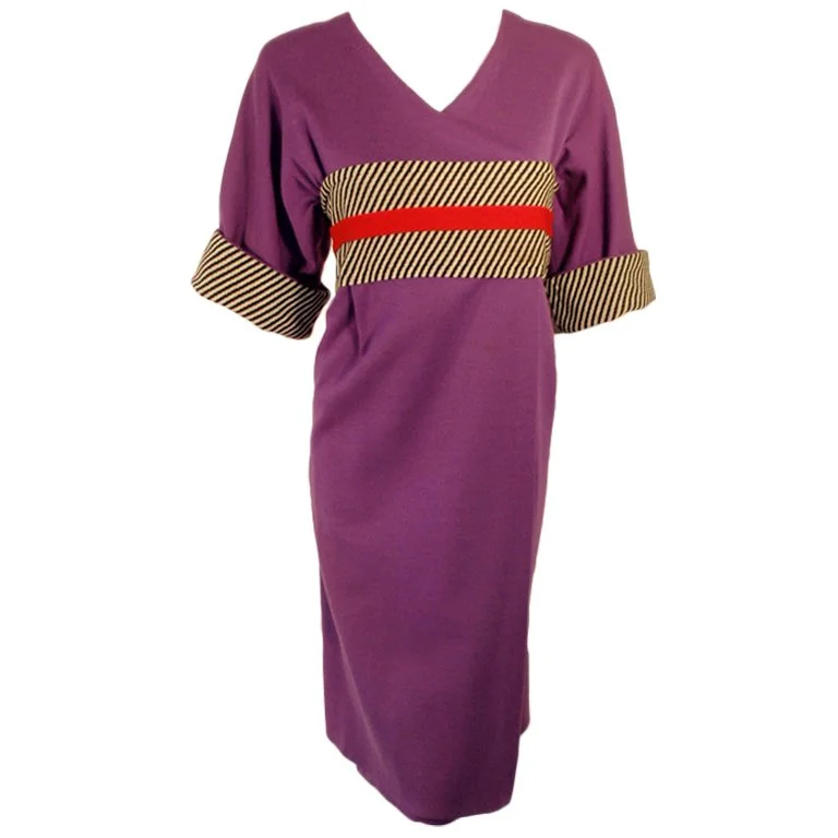 Act Fast RUDI GERNREICH Purple Wool Kabuki Dress w/ Black and White Stripes