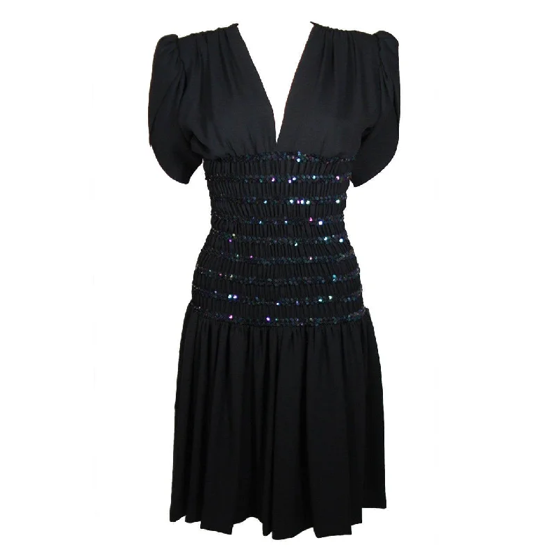 Stock Up and Save YVES SAINT LAURENT Black Cocktail Gown w/ Sequin Waist Size 38