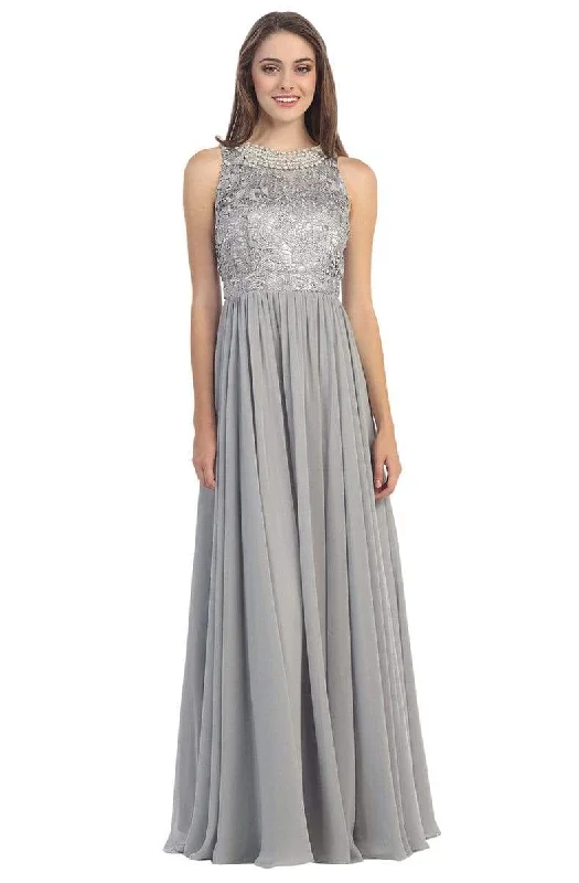 Huge Discounts Eureka Fashion - 5023 Lace Jewel Neck Chiffon A-line Dress