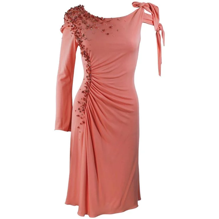 Midnight Madness MARK ZUNINO Coral Jersey Cocktail Dress w/ Coral Beading Size 6