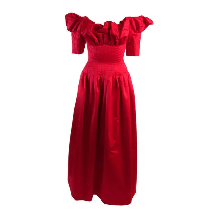Steals and Deals NOLAN MILLER Cardinal Red Tufted Silk Gown