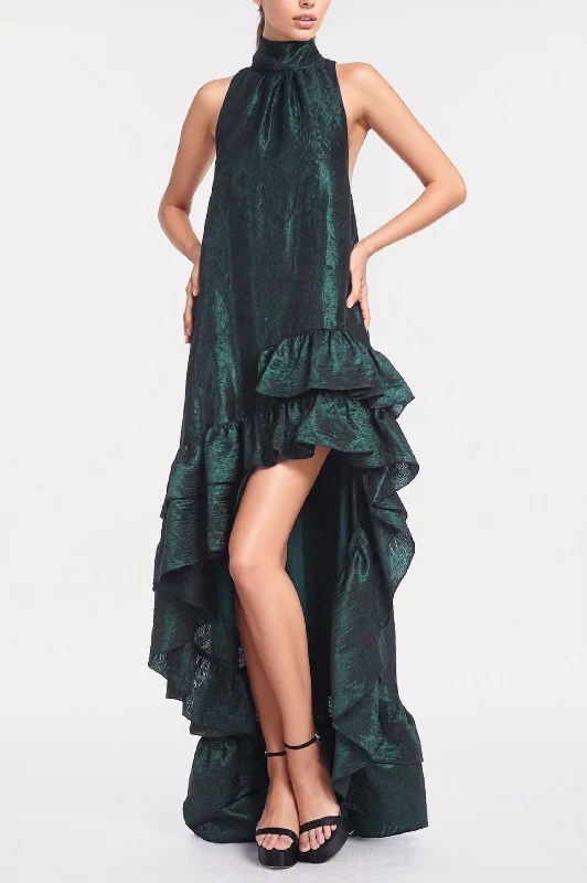 Limited Edition The Naomi | Forest Green Jacquard High-Low Gown