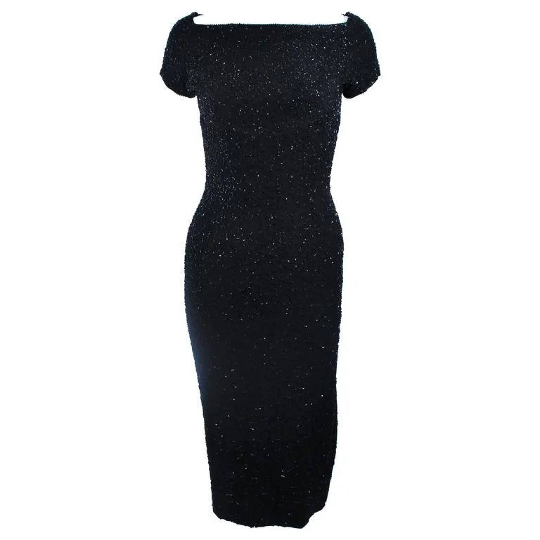 Blowout Deals CEIL CHAPMAN Black Hand Beaded Cocktail Dress Size 2