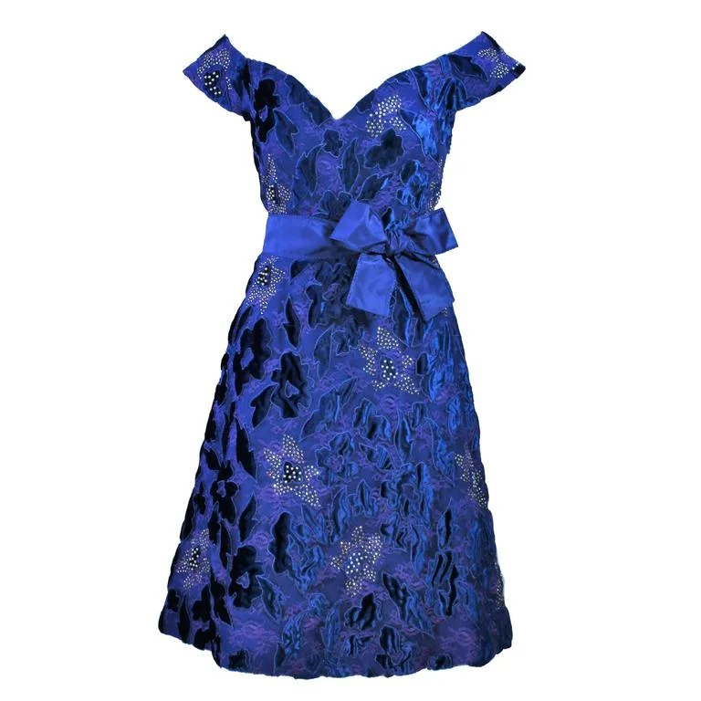 Year-End Clearance ARNOLD SCAASI 1980s Blue Velvet & Satin Cocktail Dress Size 8