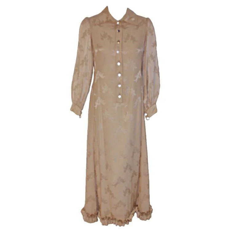 Deal Zone JAMES GALANOS 1970s Cream Silk Cocktail Dress with Angel Print