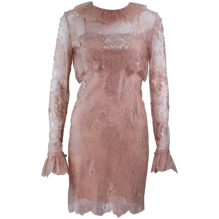 Exclusive Deal BILL BLASS Peach Lace Cocktail Dress with Over Blouse Size 6