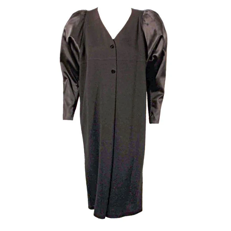 Year-End Sale GEOFFREY BEENE Black Wool Jersey Dress with Satin Pouf Sleeves