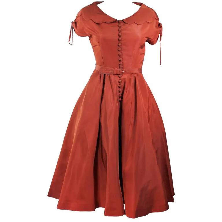 Discount Deals DELLTOWN 1950s Burnished Orange Scalloped Edge Cocktail Dress Size 2