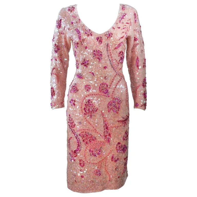 Lowest Price GENE SHELLY'S Pink Stretch Knit Beaded Cocktail Dress Size 8