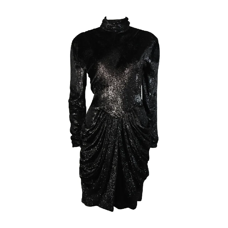 Early Access VICKY TIEL Black Metallic Velvet Cocktail Dress Size Small