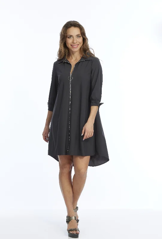 Act Now LIOR Women's Zip Up Knee Dress 3/4 Sleeves