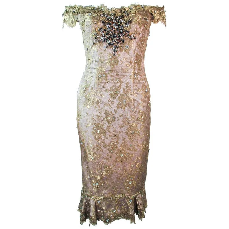 Discount Days MANDALAY Gold Sequin Beaded Lace Cocktail Dress Size 4