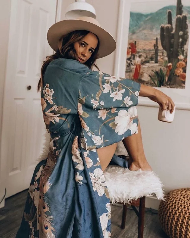 Low Prices Peacock Teal Boho Kimono