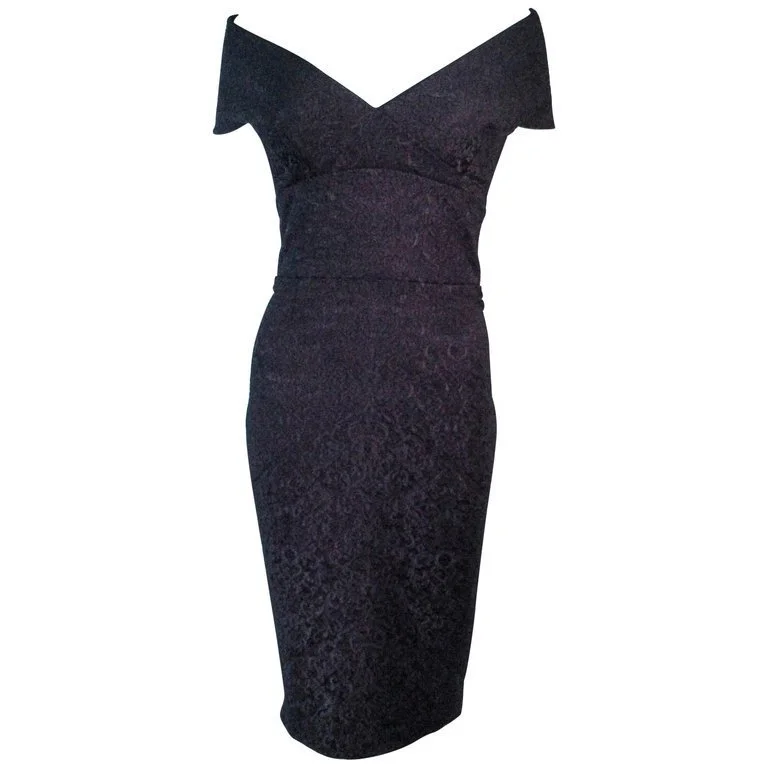 Final Clearance ELIZABETH MASON COUTURE 'MARIA' Black Stretch Lace Cocktail Dress