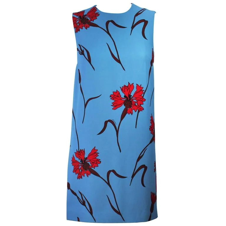 Fantastic Offers MIU MIU Blue with Red Floral Print Shift Dress Size 36