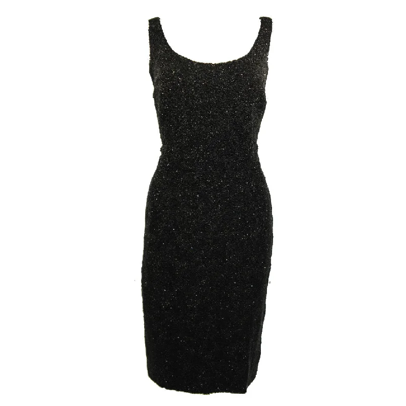 Price Smash VINTAGE Circa 1960s Black Beaded Cocktail Dress Size Large