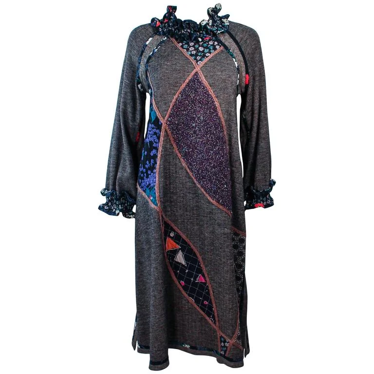 Discount Days KOOS VAN DEN AKKER Printed Wool Mixed Ruffle Dress Size 8