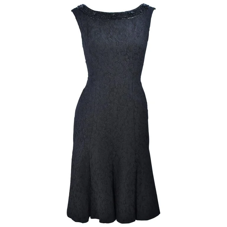 Best Deals VINTAGE Circa 1960s Black Cocktail Dress, Beaded Neck Size 2