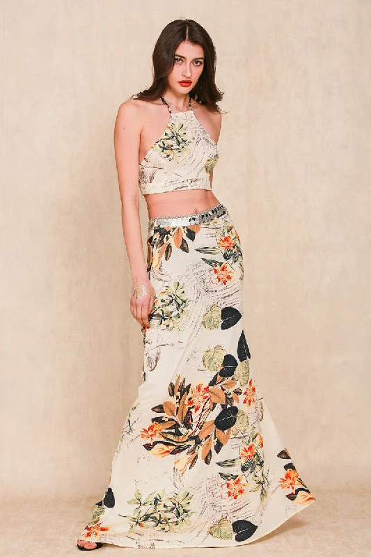 Grand Opening Sale Two Pieces Backless Dress With Flower Pattern