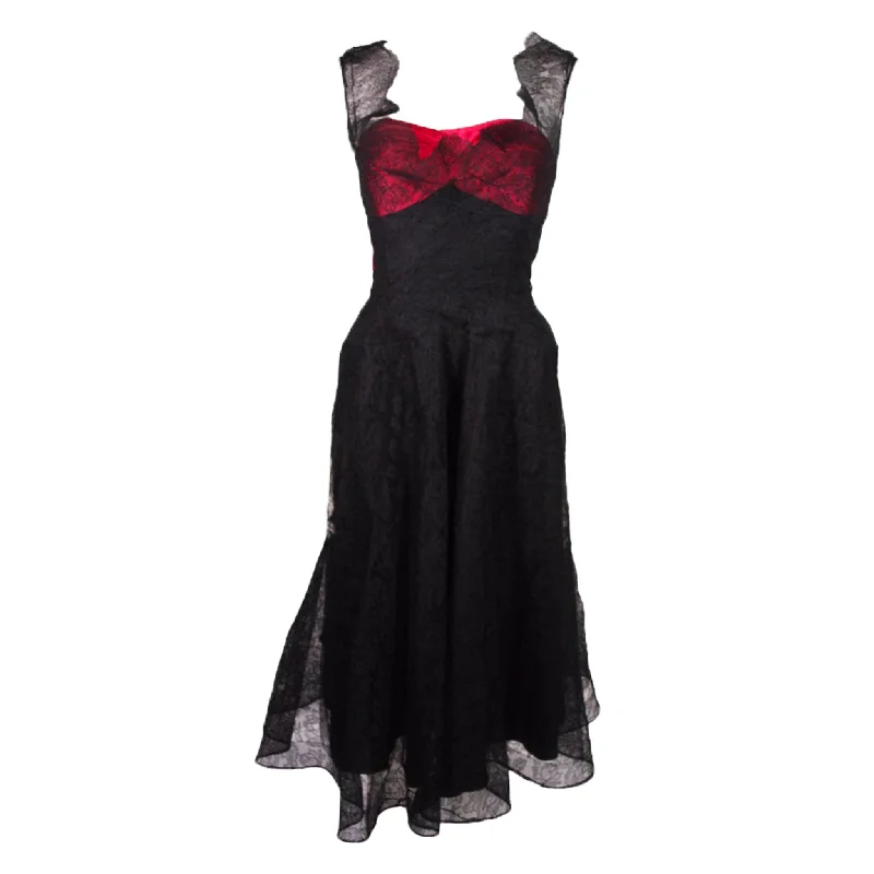 Hot Deal CEIL CHAPMAN Black Lace Cocktail Dress with Large Bow
