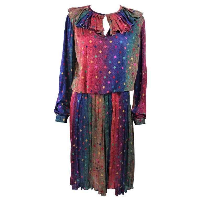 Great Deals MISSONI Silk Rainbow Skirt Suit with Ruffle Collar Size 8