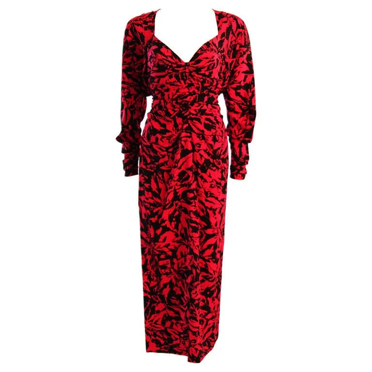 Price Buster NINA RICCI Black and Red Open Back Abstract Silk Gown size 4
