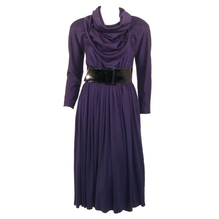 Clearance Items GEOFFREY BEENE Purple Wool Knit Dress and Wide Patent Belt