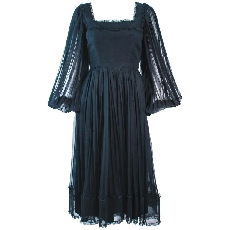 Today's Special JEAN LOUIS Black Pleated Lace Dress with Sheer Sleeves