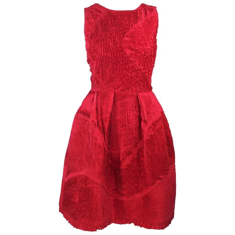 Deal Mania OSCAR DE LA RENTA Red Gathered Pintuck Cocktail Dress Size 10