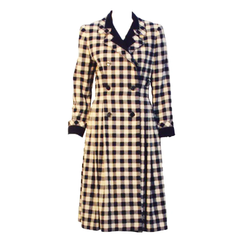 Epic Deals GIVENCHY 1980s  Navy and Cream Plaid Wool Fitted Flared Coat Dress