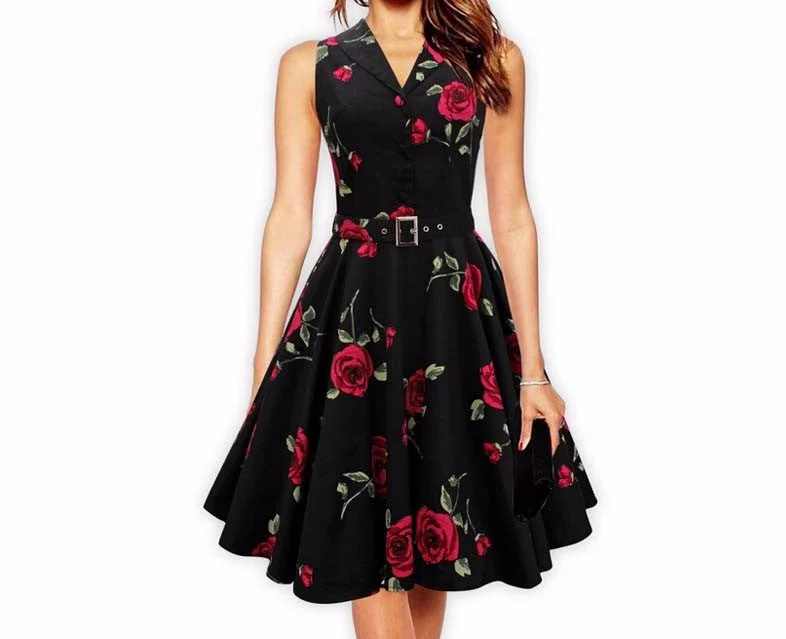 Online Only Women's Vintage Dress With Floral Print