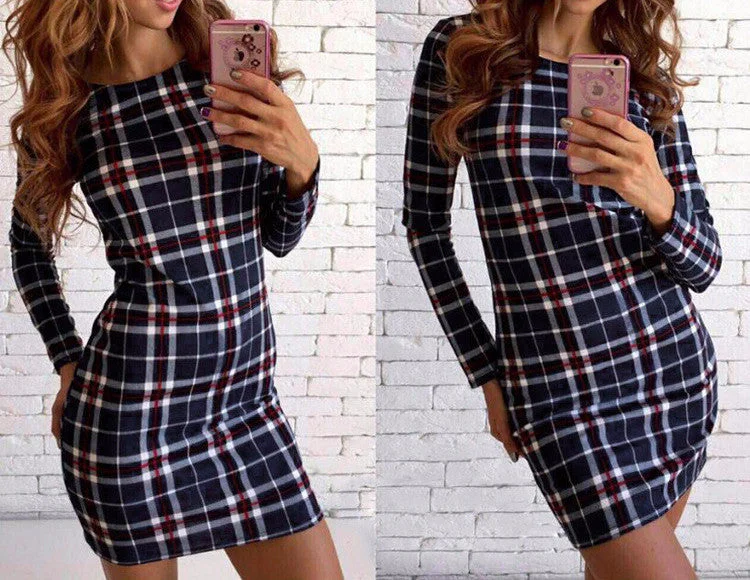 Bonus Savings Women's Plaid Sheath Dress