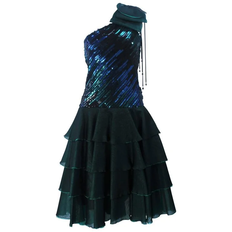 Price Rollback I. MAGNIN Emerald Green Sequin Cocktail Dress Size 6-8