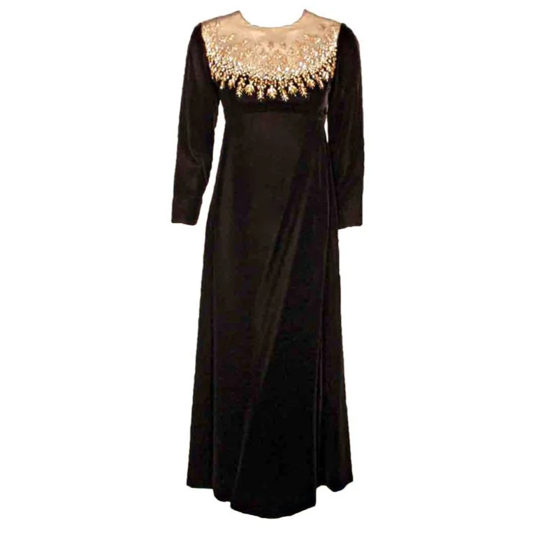 Overstock MALCOLM STARR Black Velvet Gown with Rhinestones Collar