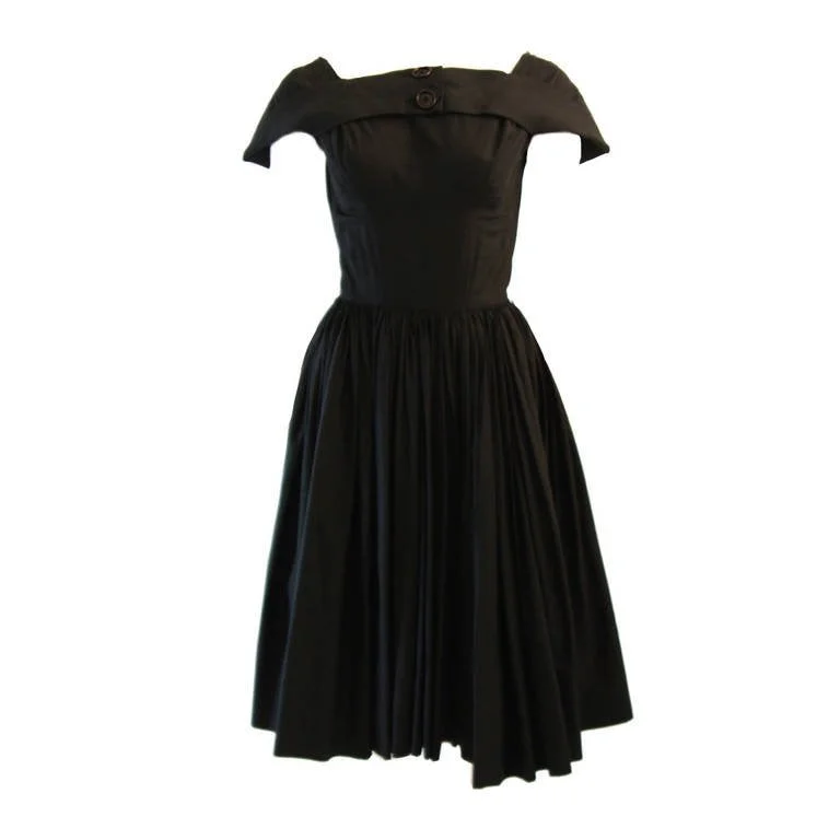 Buy More, Save More JAMES GALANOS Circa 1950s Black Boat Neck Cocktail Dress