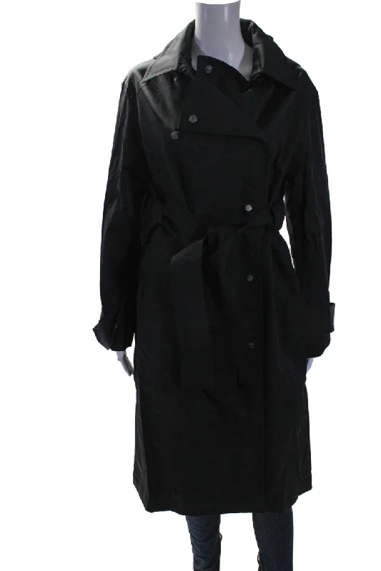 Midnight Madness Aday Womens Long Sleeve Button Up Longline Legacy Trench Coat Black