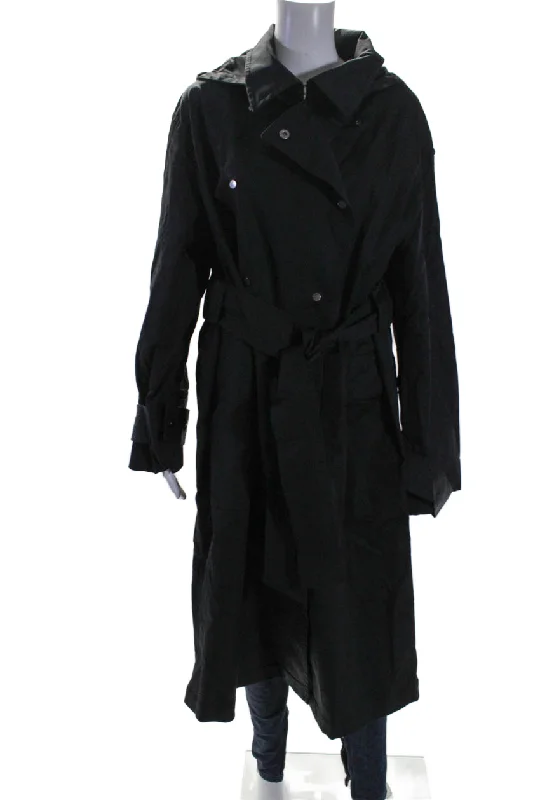 Steals and Deals Aday Womens Long Sleeve Button Up Longline Legacy Trench Coat Black